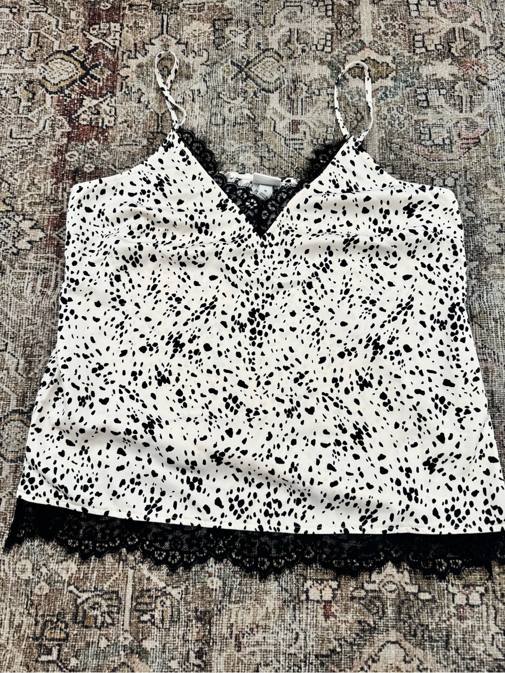 a new day Black & White Dalmatian Print Lace-Trim Cami